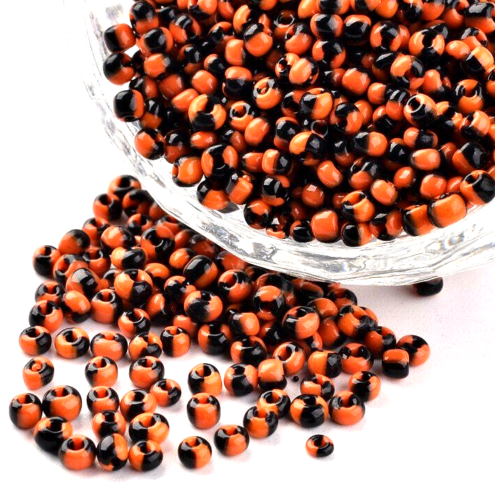 2.5mm-3mm halloween two-tone striped glass seed beads, 50g
