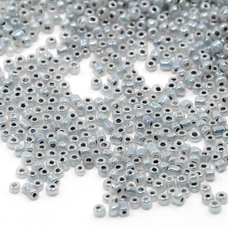 2mm glossy grey glass seed beads, 50g