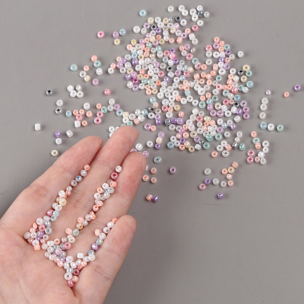 3mm pearlised mix glass seed beads, 50g