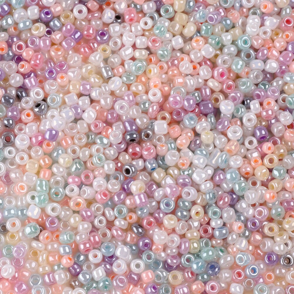 3mm pearlised mix glass seed beads, 50g
