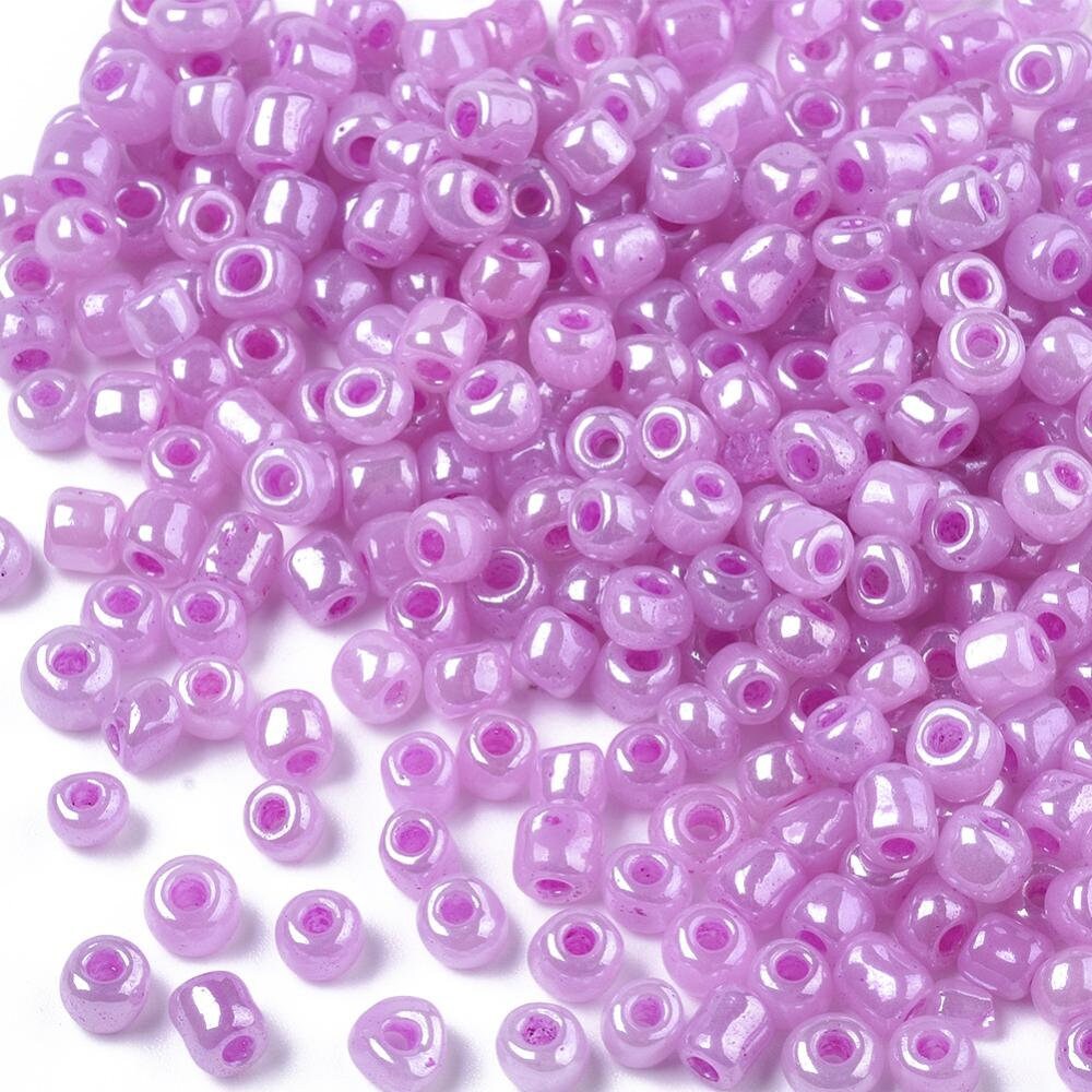 4mm purple pearlised glass seed beads, 50g