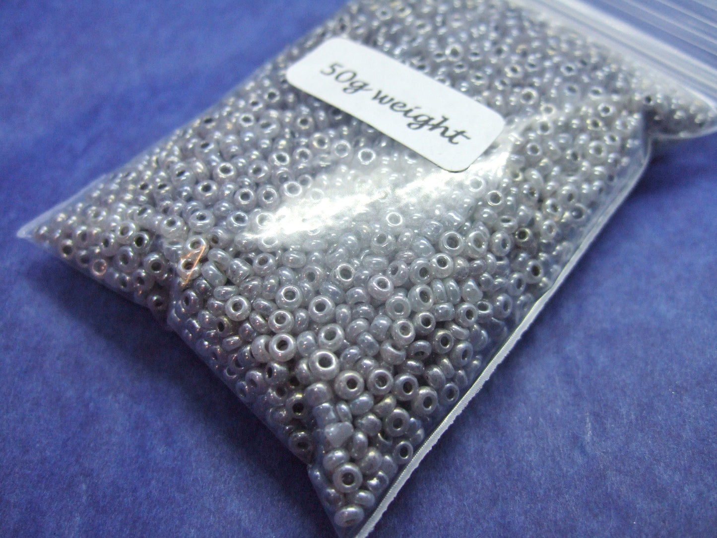 2mm glossy grey glass seed beads, 50g