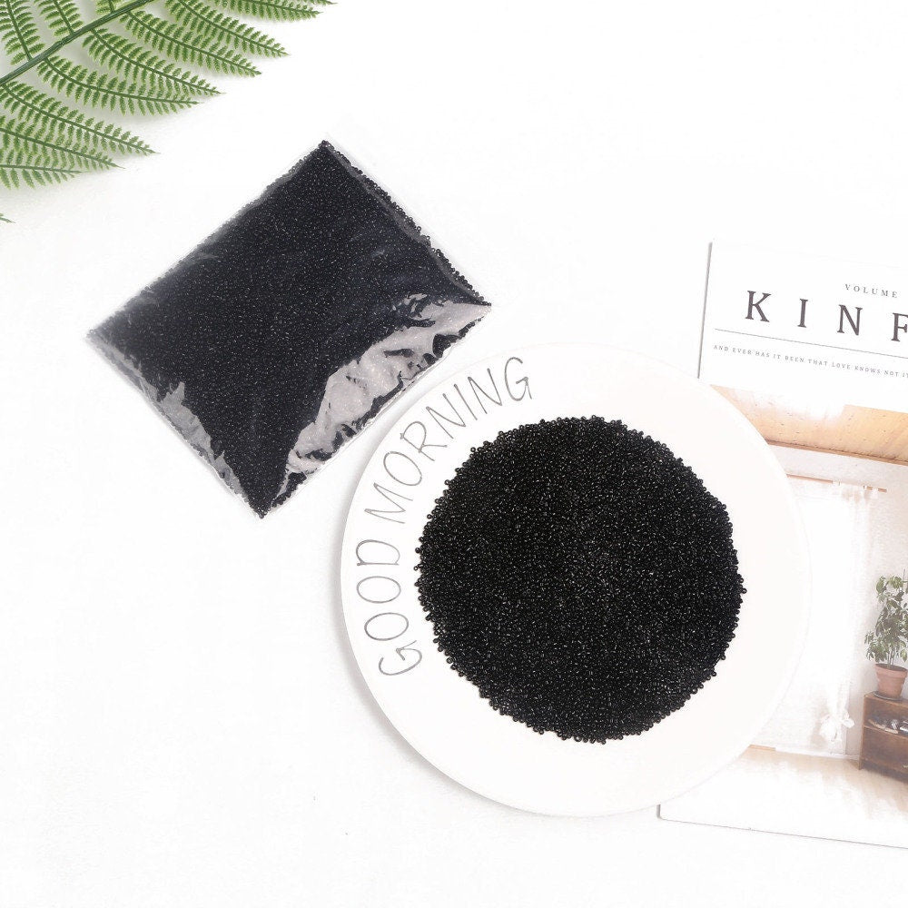 2mm black glass seed beads, 50g - 1kg