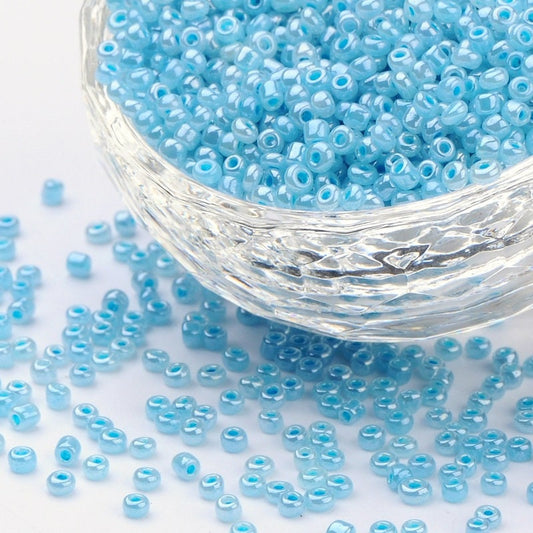 2mm blue pearlised glass seed beads, 50g