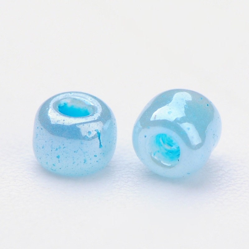 2mm blue pearlised glass seed beads, 50g