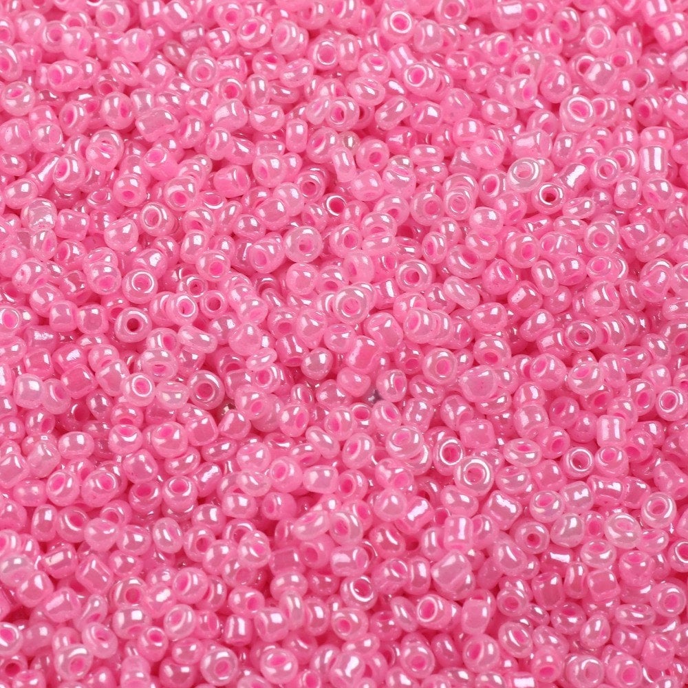 2mm pink pearlised glass seed beads, 50g