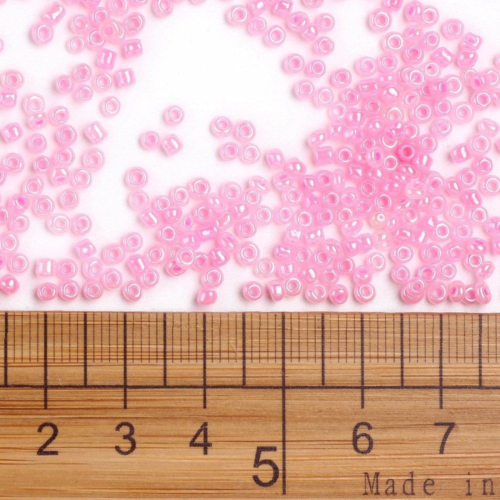2mm pink pearlised glass seed beads, 50g