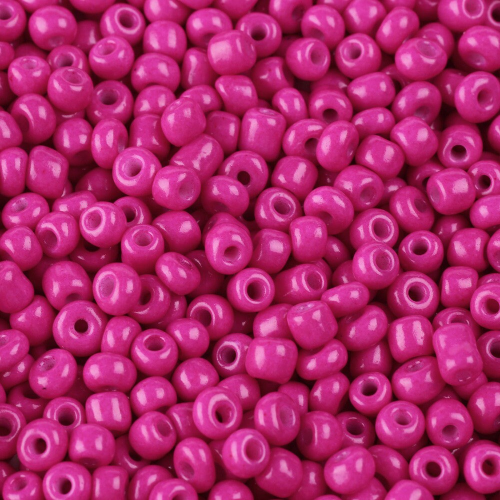 4mm fuschia pink glass seed beads, 50g