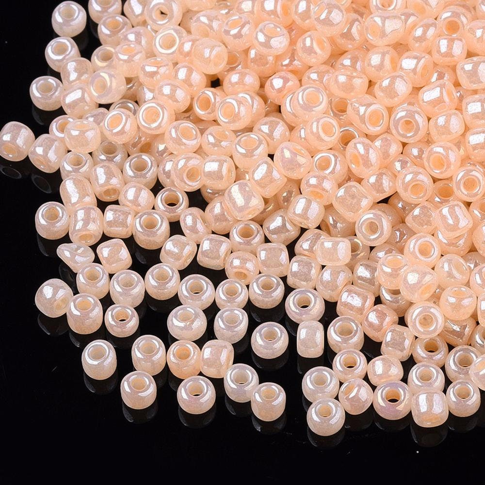 2mm peach pearlised glass seed beads, 50g
