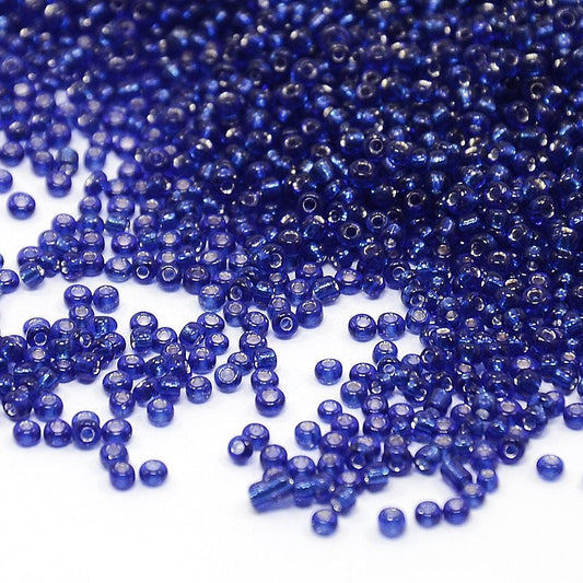 2mm blue silver lined glass seed beads, 50g