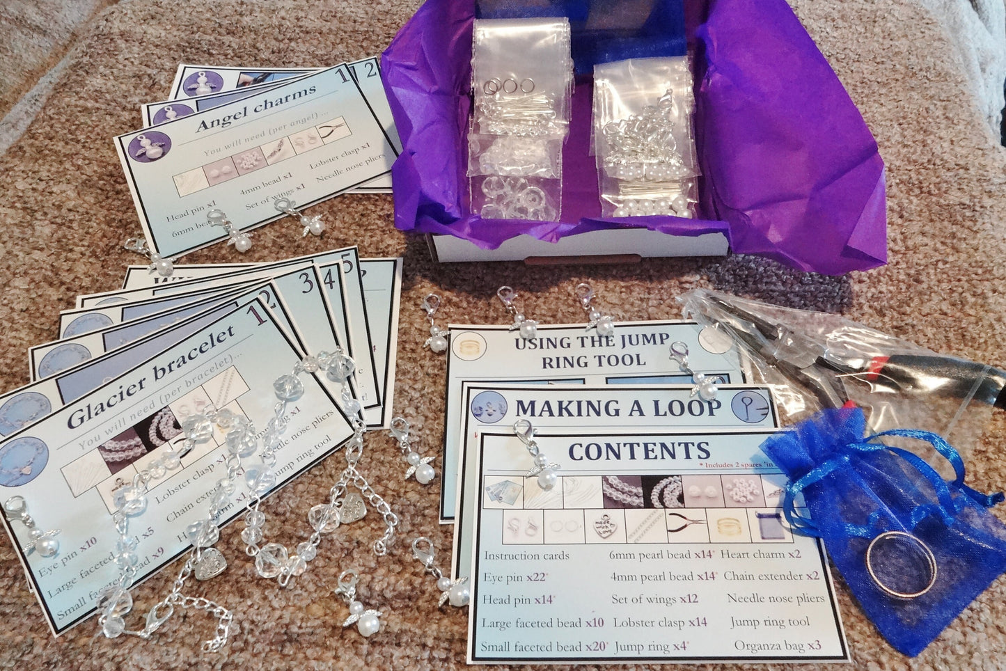 DIY Beading Kit - Angels & Glacier Bracelets. Learn fun new bead craft skills - with full colour instructions, tools + everything you need!