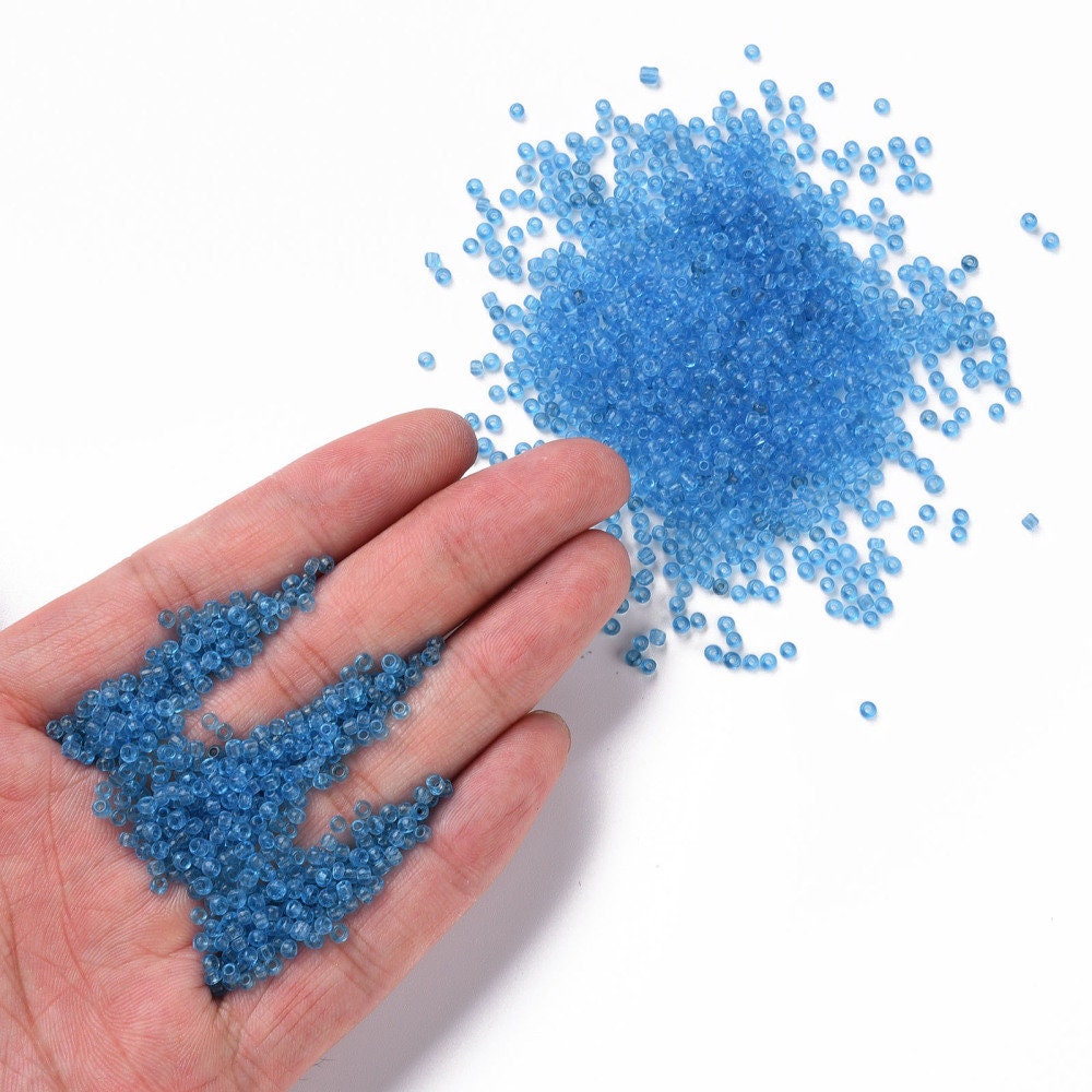 2mm deep sky blue glass seed beads, 50g