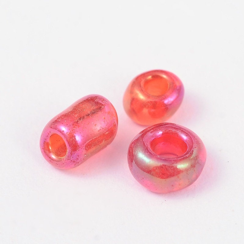 2mm red rainbow finished glass seed beads, 50g
