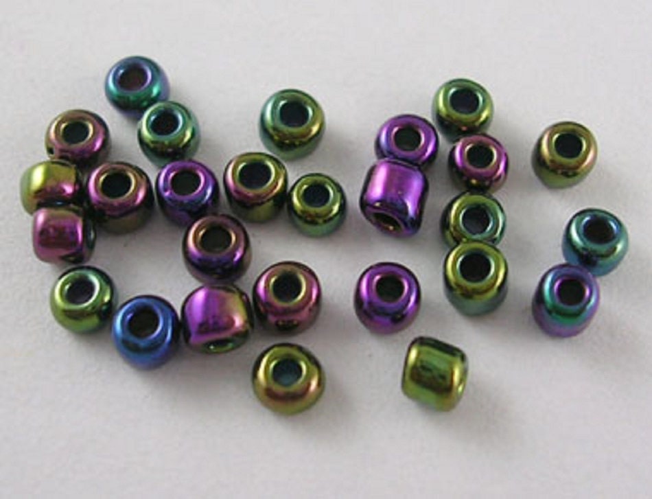 3mm iris peacock glass seed beads, 50g