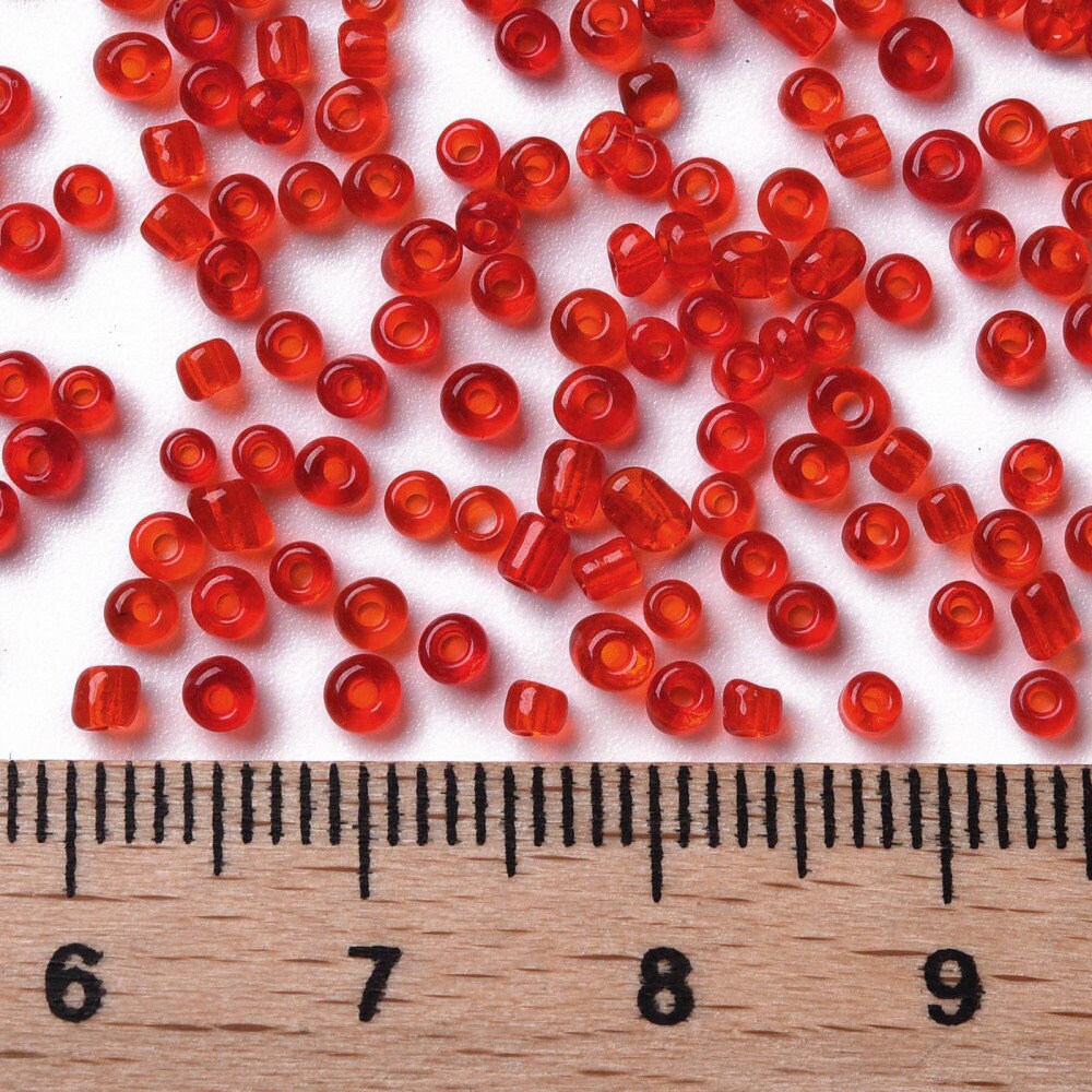 2mm red translucent glass seed beads, 50g