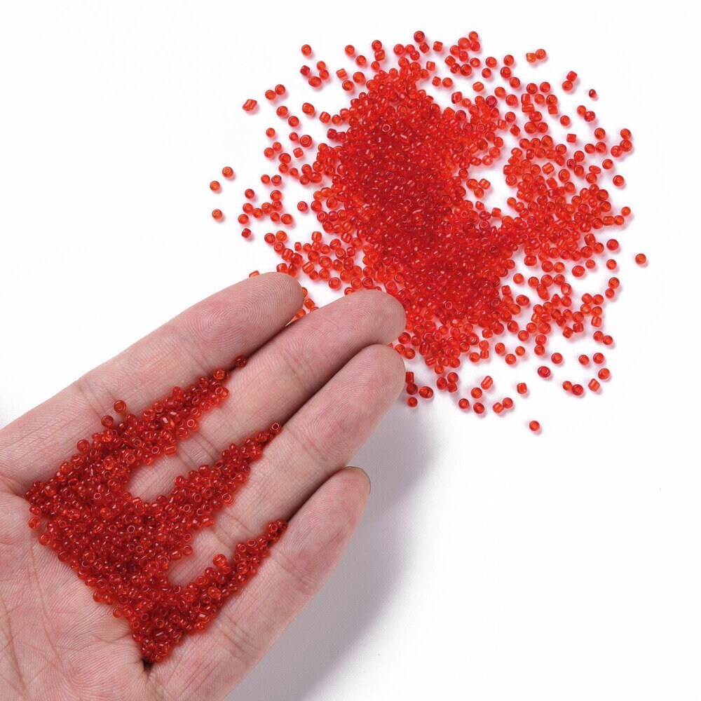 2mm red translucent glass seed beads, 50g