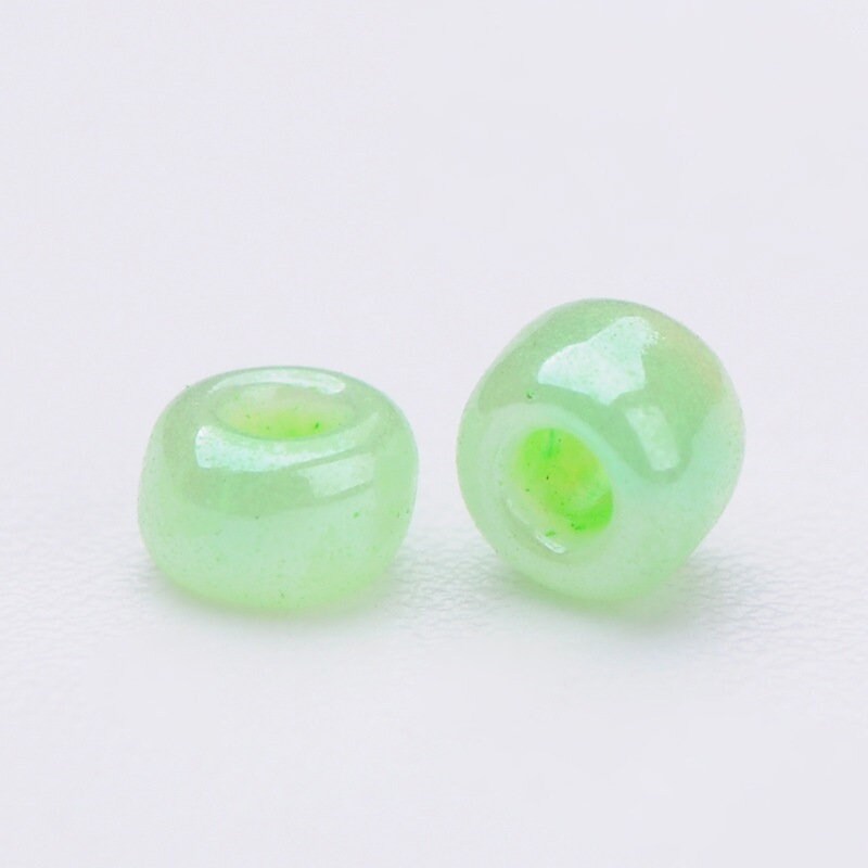 2mm pale green pearlised glass seed beads, 50g