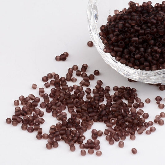 2mm dark brown frosted glass seed beads, 50g