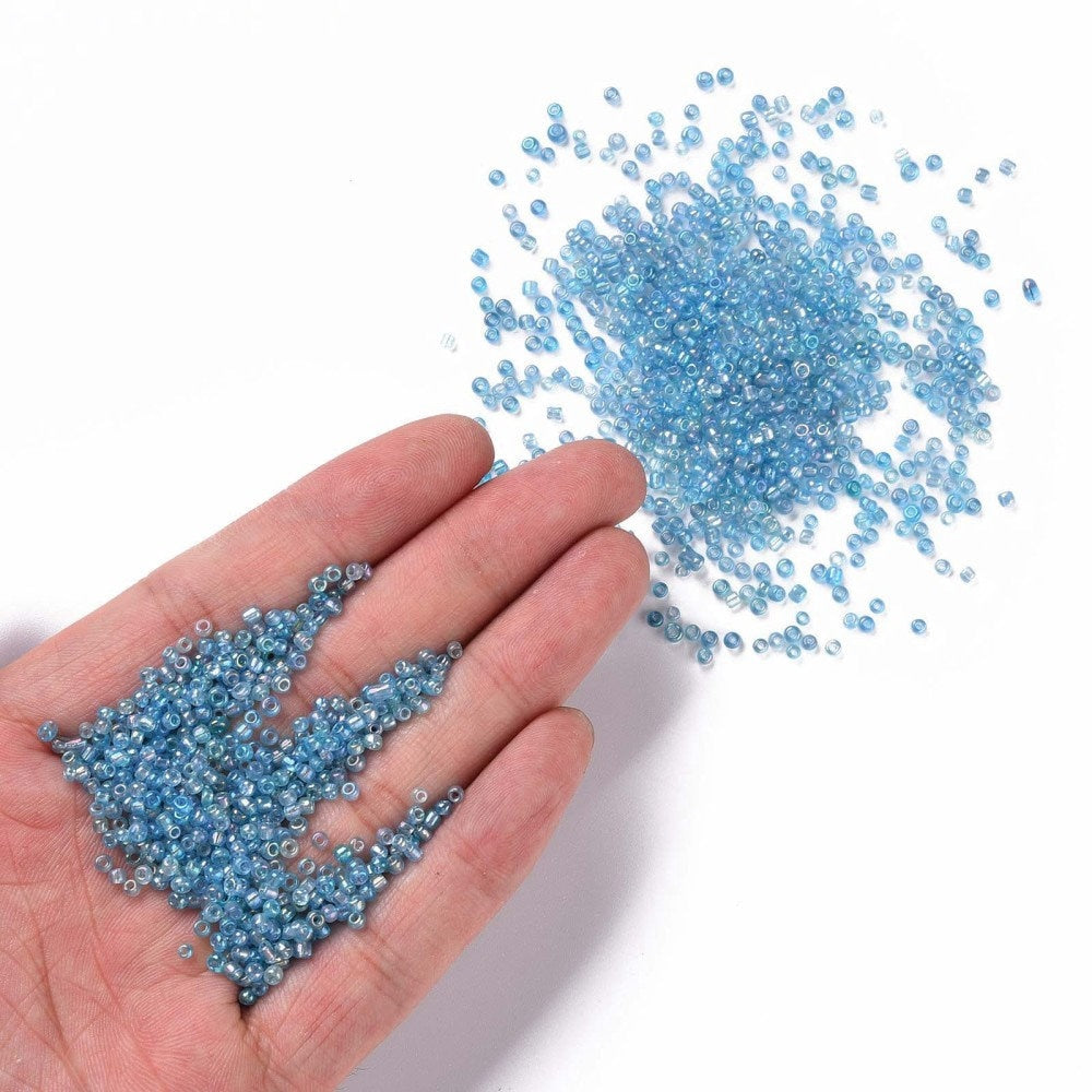 2mm blue rainbow AB finish glass seed beads, 50g