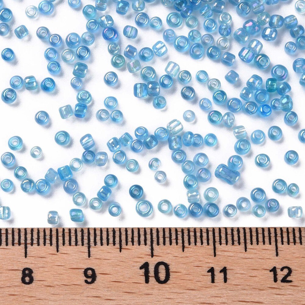 2mm blue rainbow AB finish glass seed beads, 50g