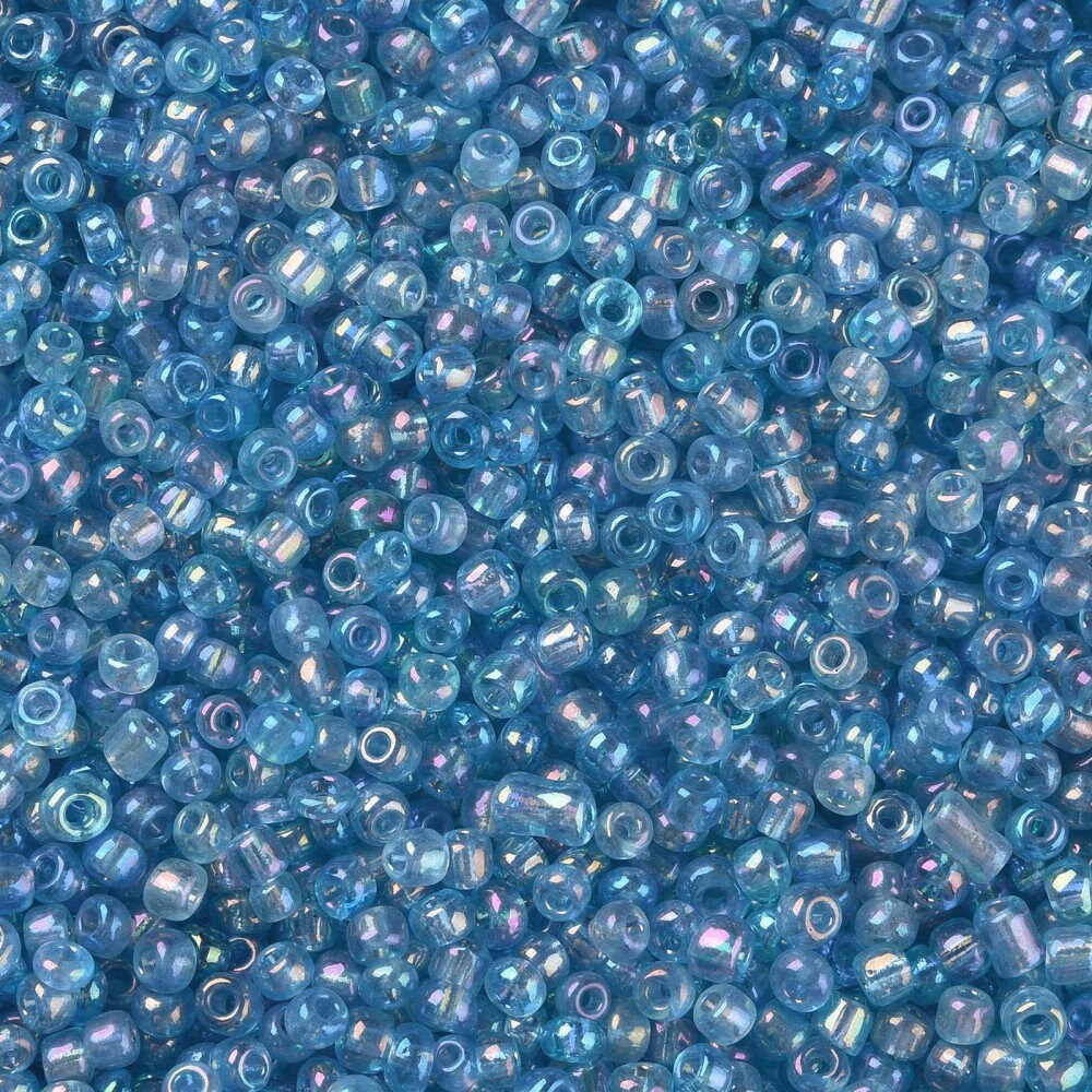 2mm blue rainbow AB finish glass seed beads, 50g