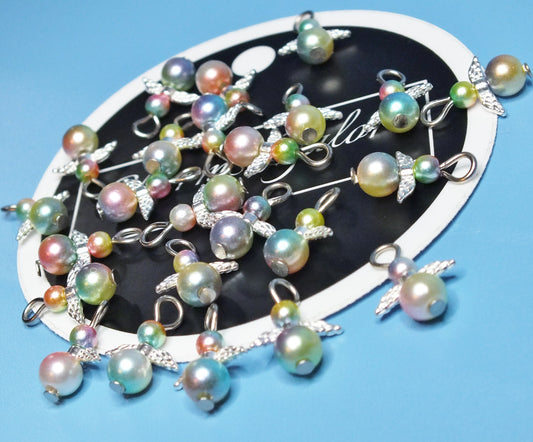 Rainbow mermaid angel charms (24-250pcs, plain, on clasps or lanyards)