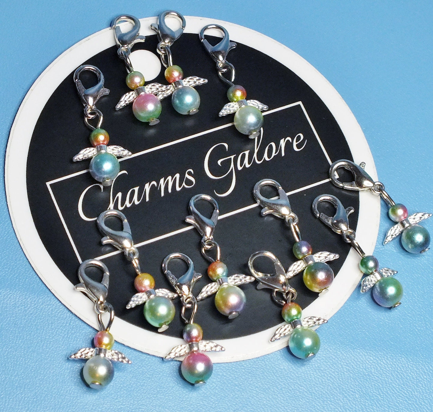 Rainbow mermaid angel charms (24-250pcs, plain, on clasps or lanyards)