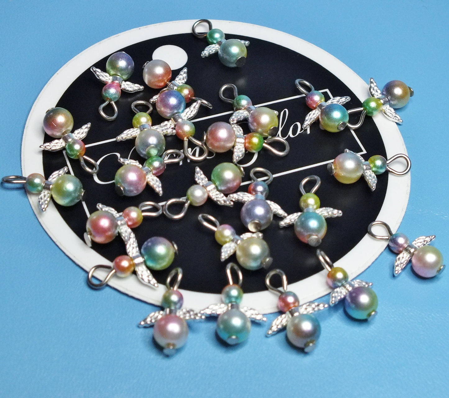 Rainbow mermaid angel charms (24-250pcs, plain, on clasps or lanyards)