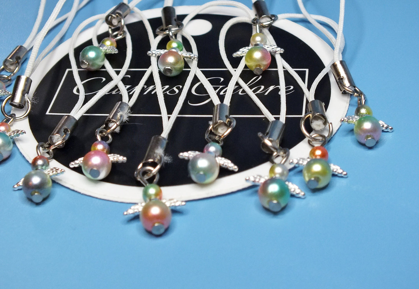 Rainbow mermaid angel charms (24-250pcs, plain, on clasps or lanyards)