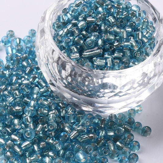 3mm blue silver lined glass seed beads, 50g