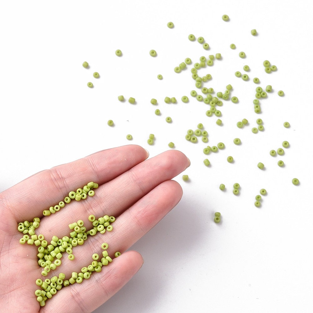 2mm moss green glass seed beads, 50g