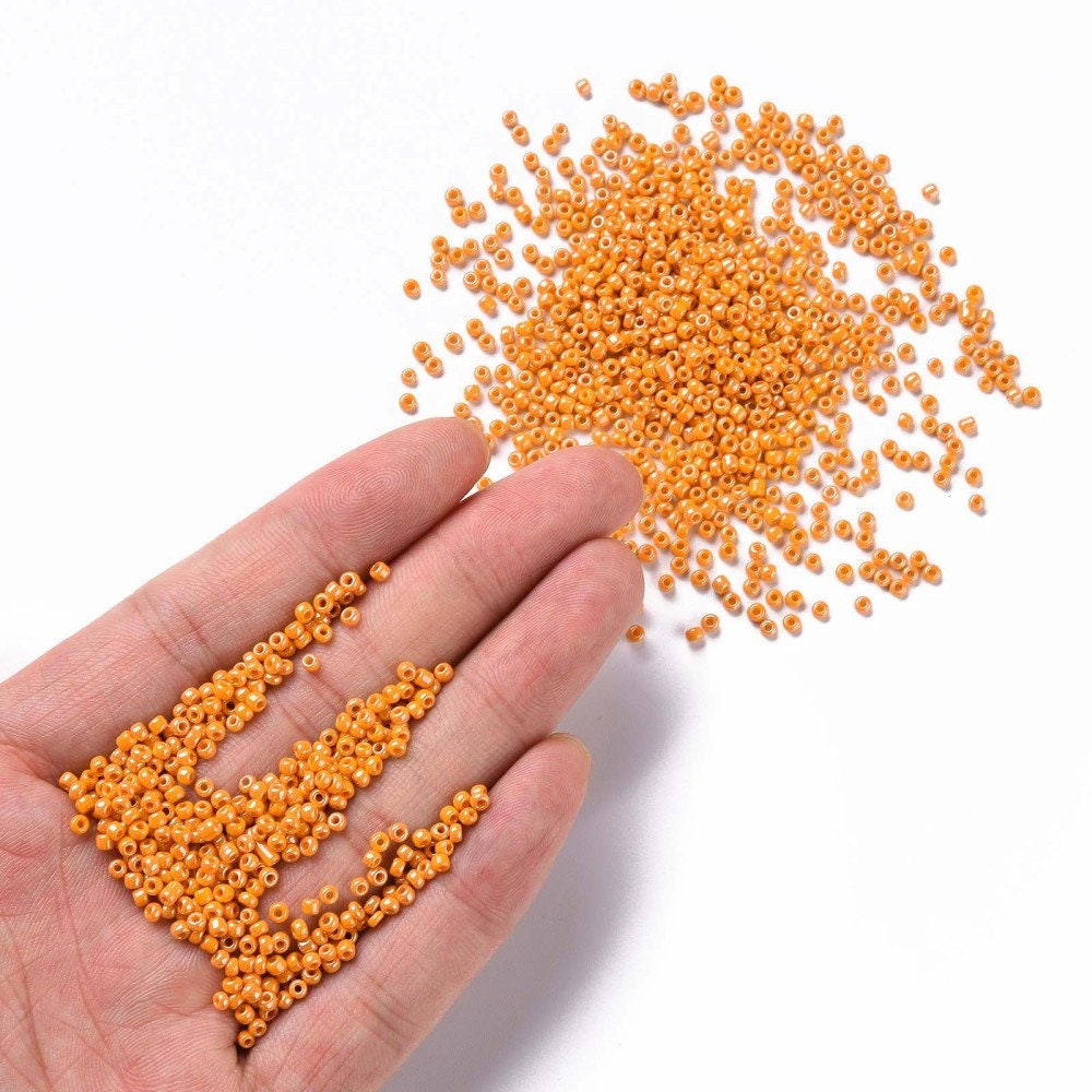 2mm orange lustered glass seed beads, 50g