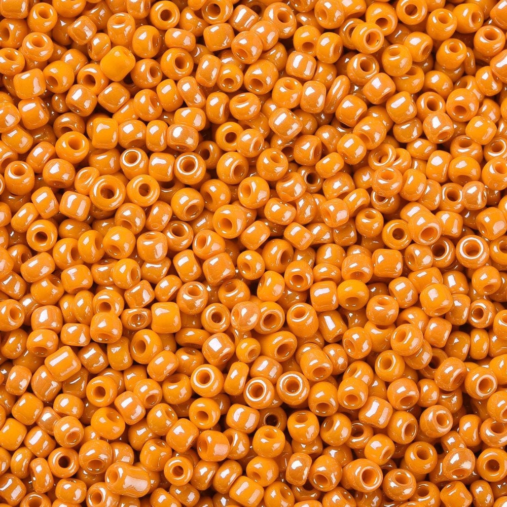2mm orange lustered glass seed beads, 50g