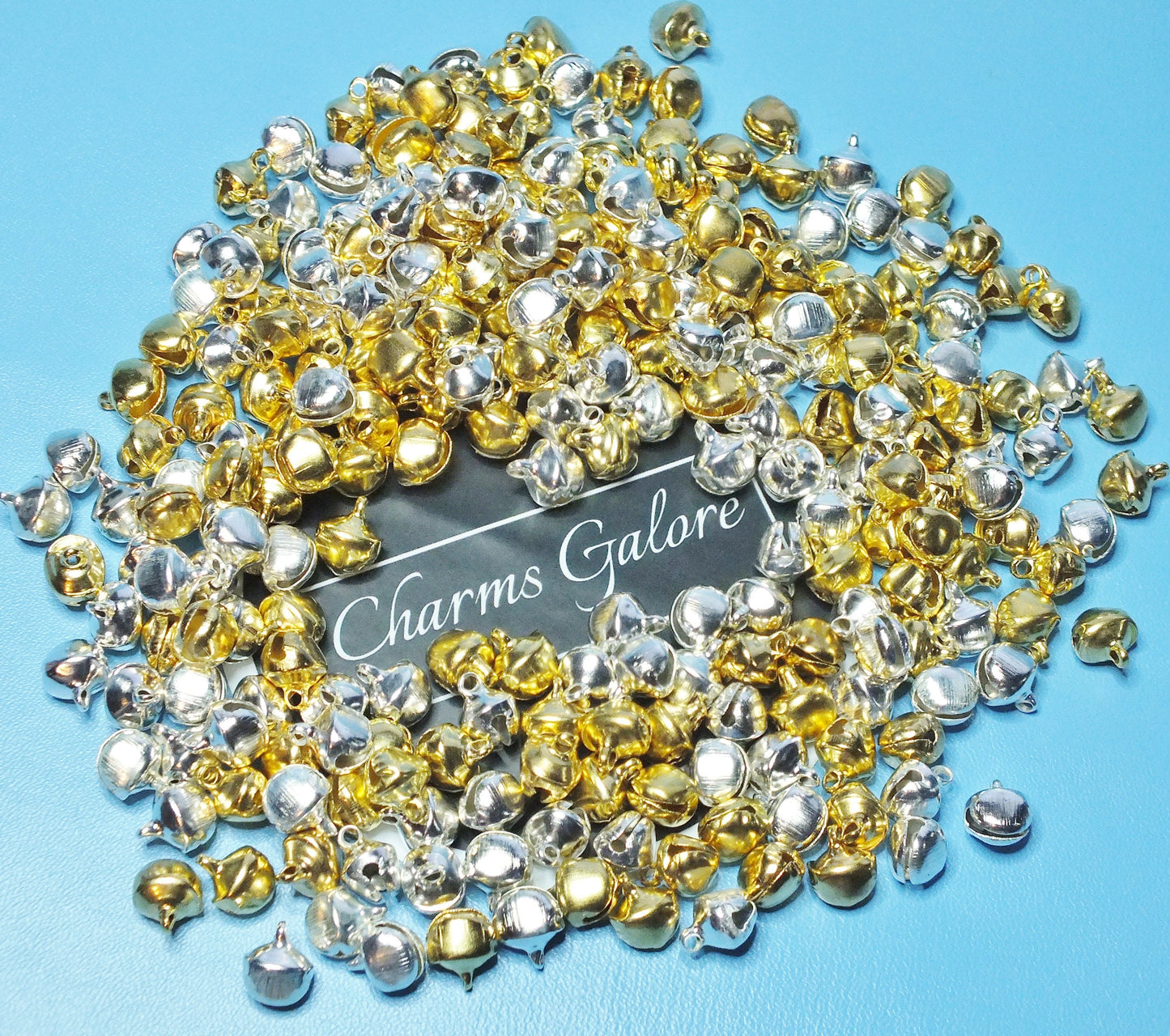 250pcs mixed silver & gold tone bell charms, 9.5mm