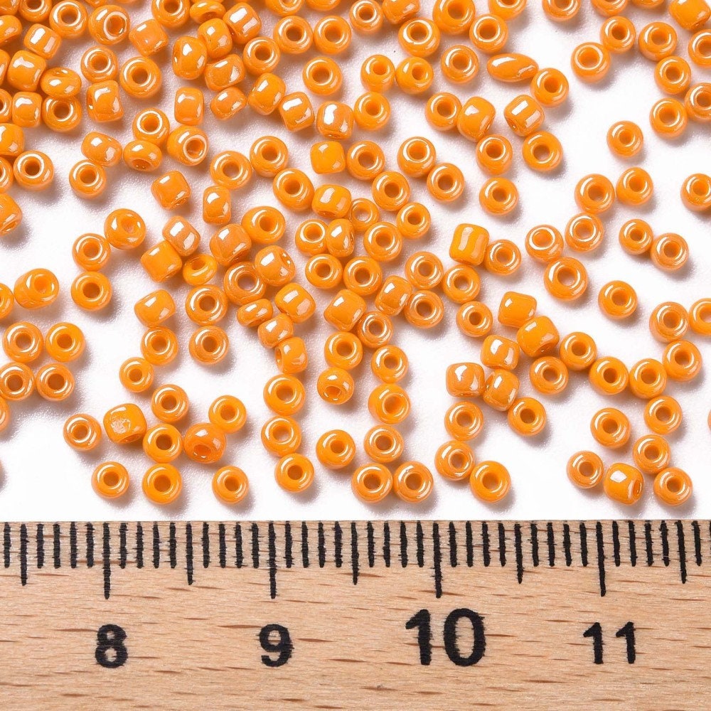 2mm orange lustered glass seed beads, 50g