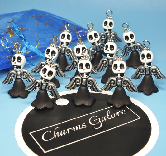 Halloween skull angel charms (12-50pcs, handmade, plain, on clasps or lanyards)
