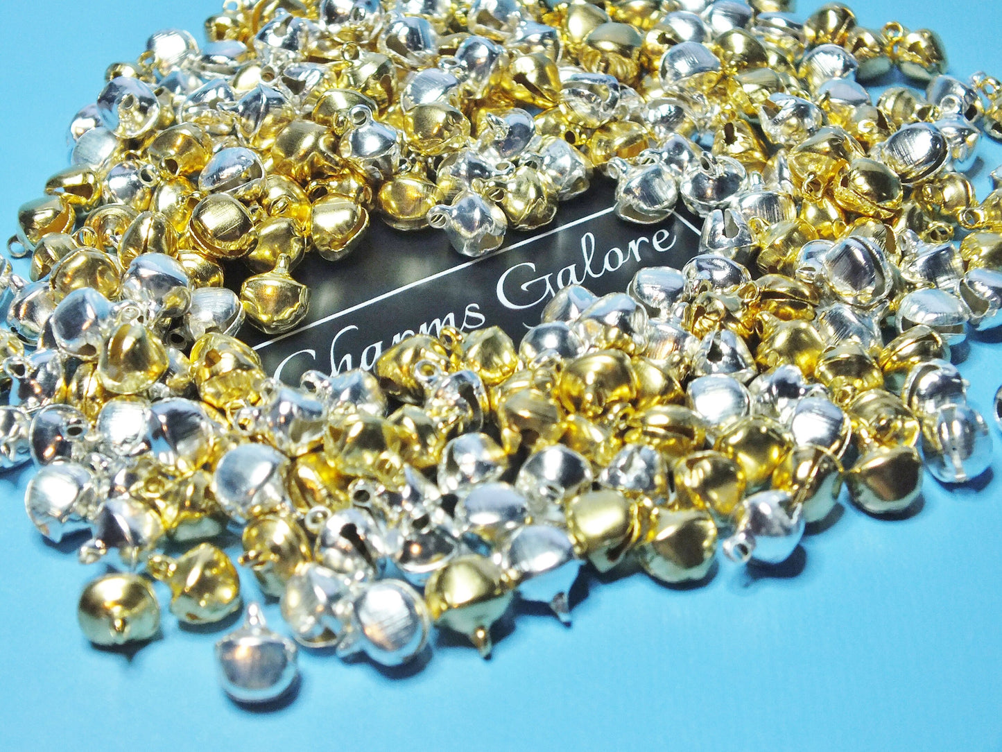 250pcs mixed silver & gold tone bell charms, 9.5mm