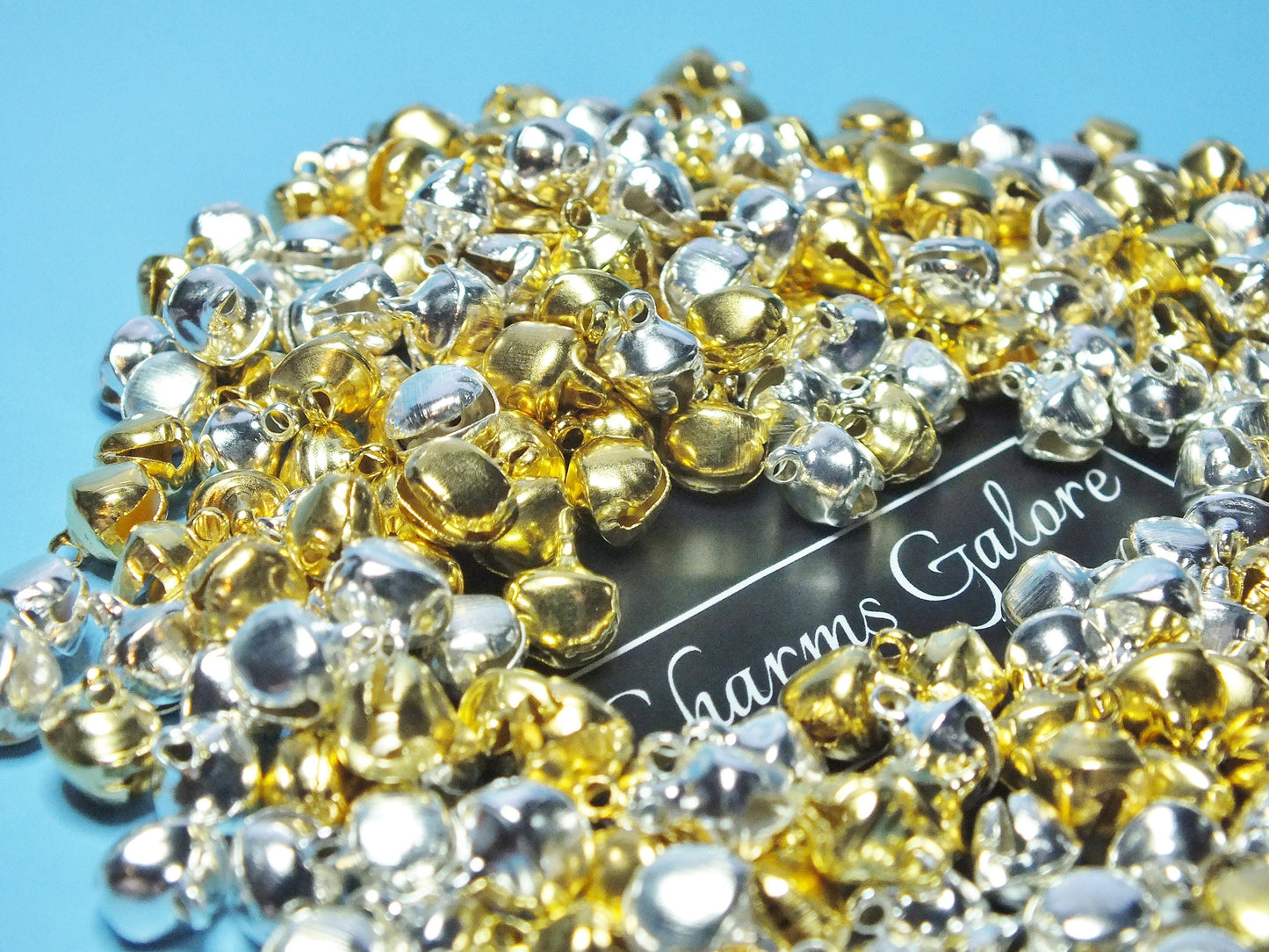 250pcs mixed silver & gold tone bell charms, 9.5mm