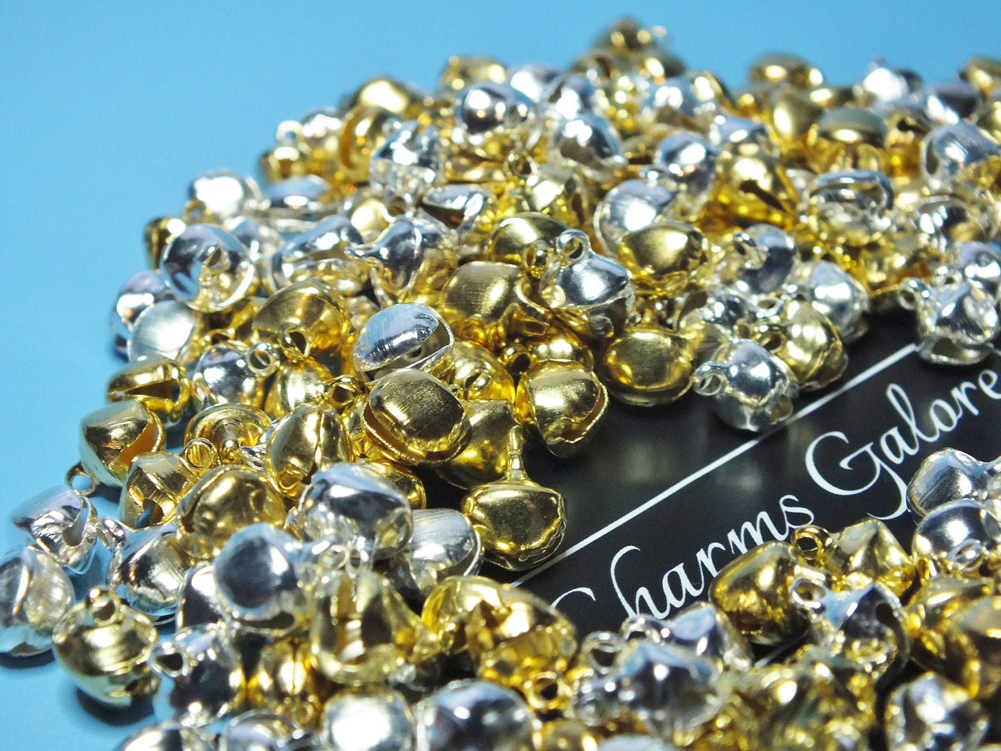 250pcs mixed silver & gold tone bell charms, 9.5mm