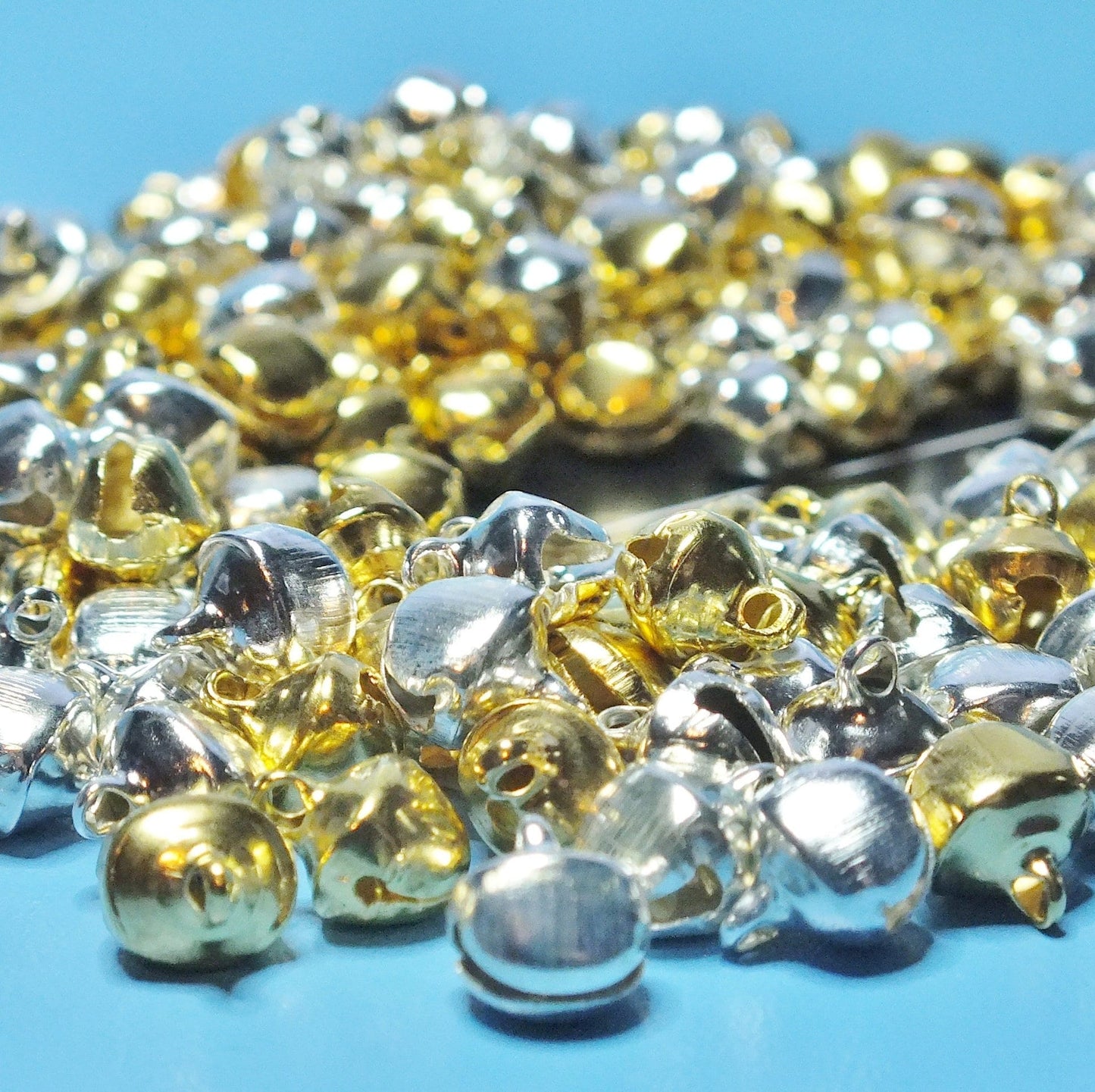 250pcs mixed silver & gold tone bell charms, 9.5mm