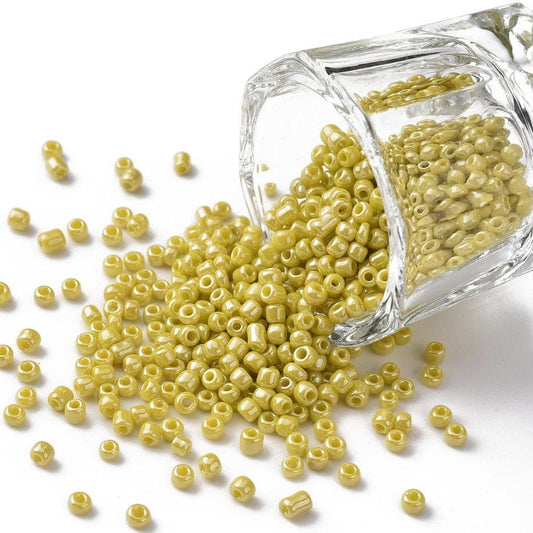 2mm yellow pearlised glass seed beads, 50g