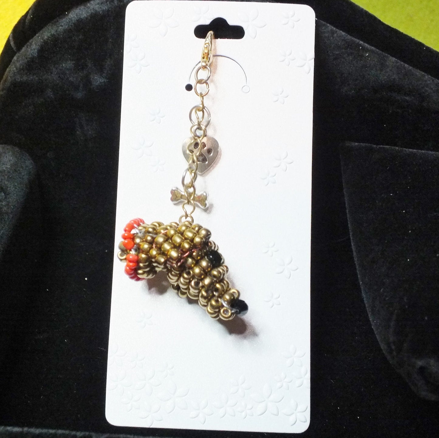 3D beaded Dachshund dog keyring / bag charm.