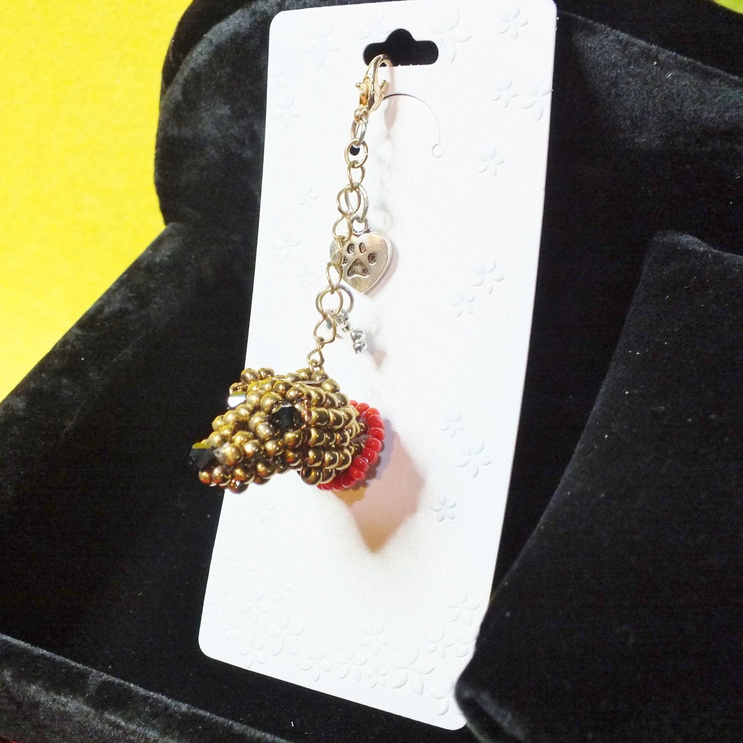 3D beaded Dachshund dog keyring / bag charm.