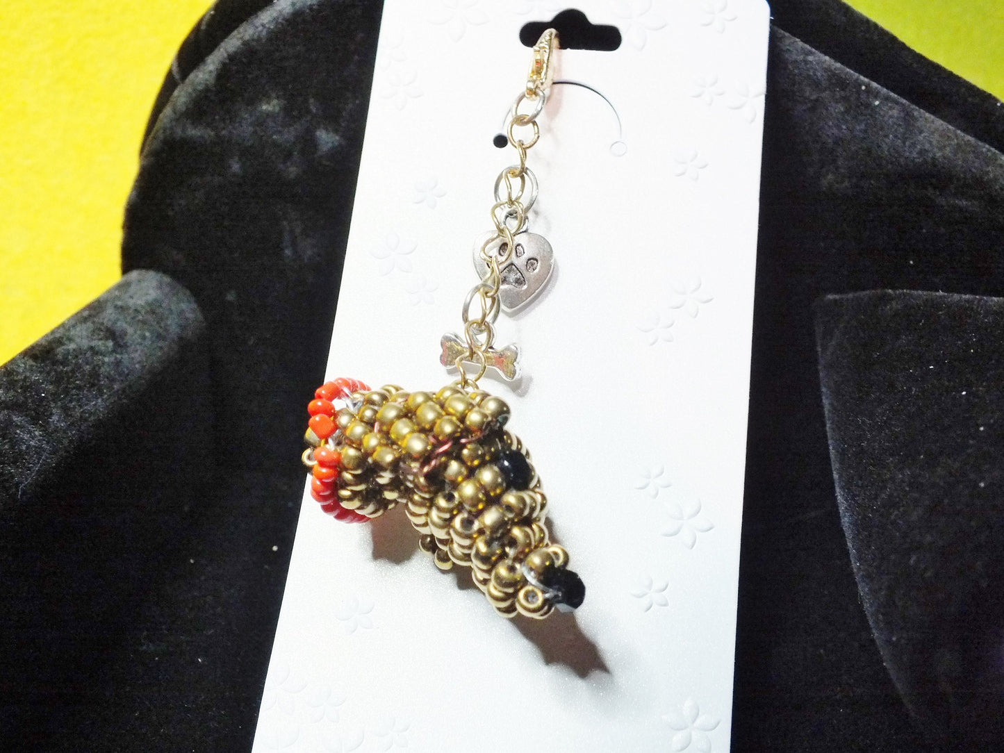 3D beaded Dachshund dog keyring / bag charm.