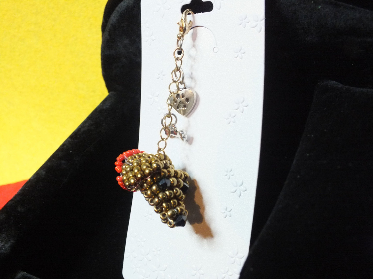 3D beaded Dachshund dog keyring / bag charm.