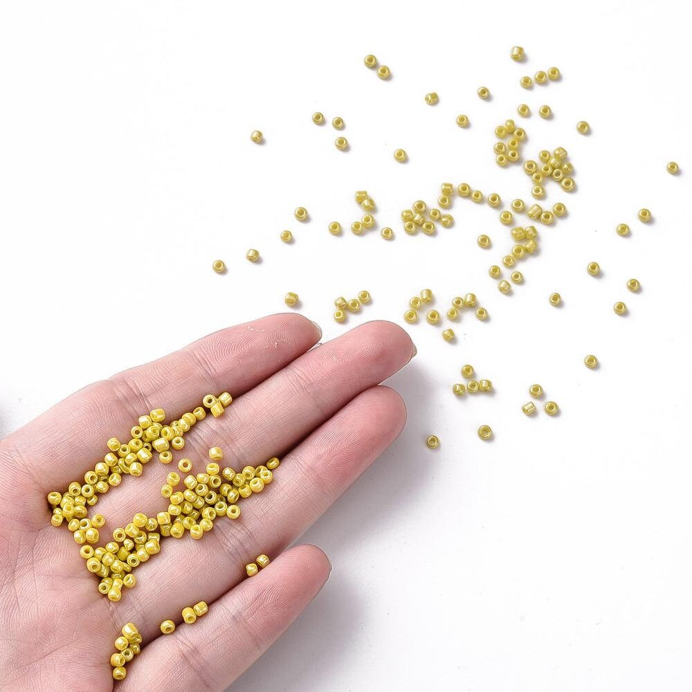 2mm yellow pearlised glass seed beads, 50g