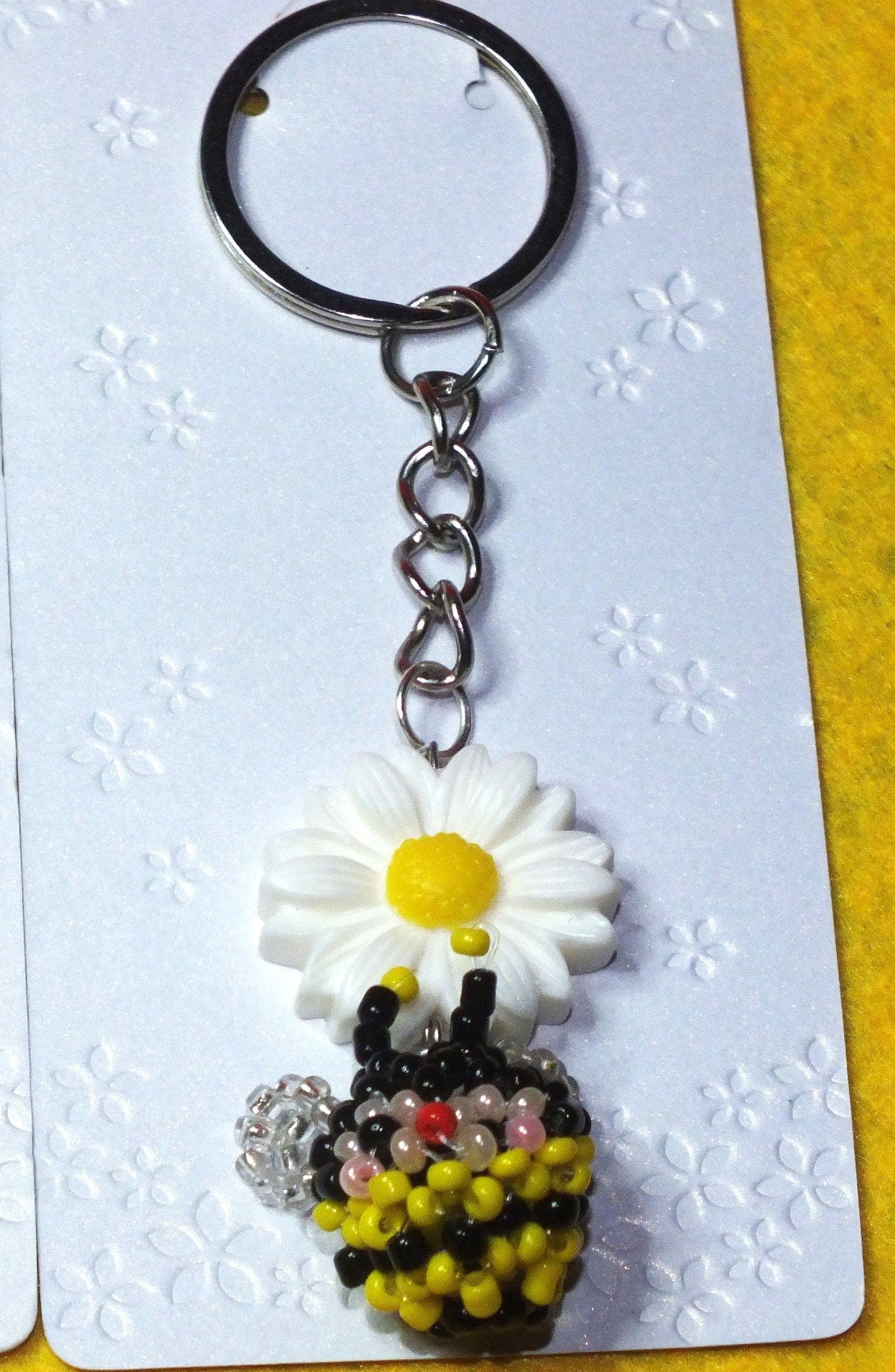 Handmade beaded bee / ladybird keyring - a lovely stocking filler