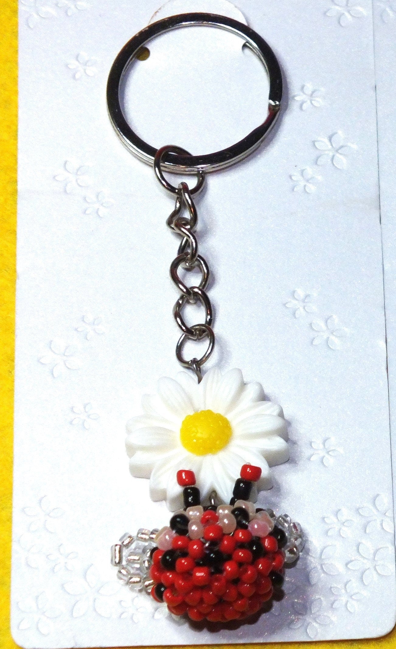 Handmade beaded bee / ladybird keyring - a lovely stocking filler