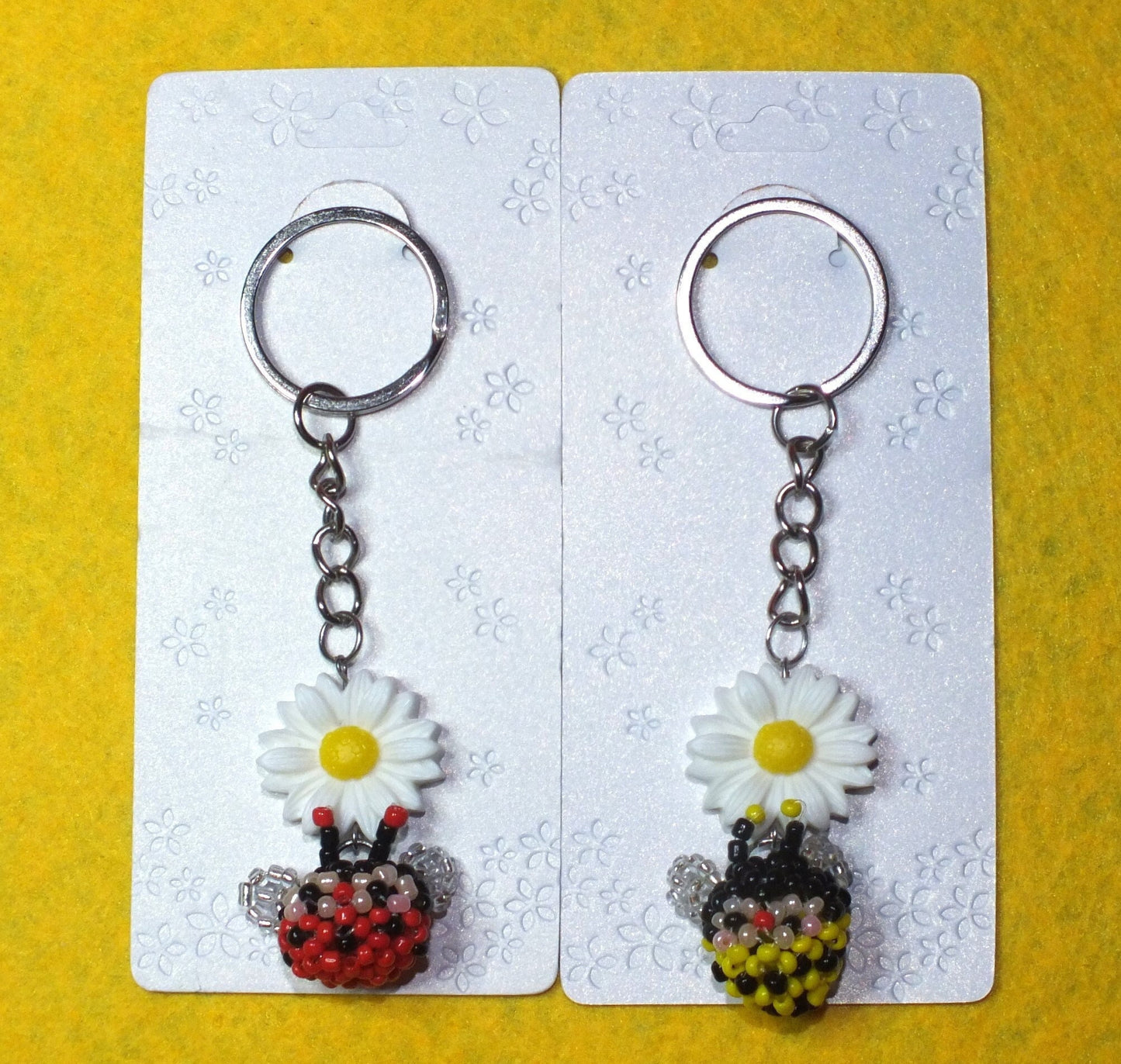 Handmade beaded bee / ladybird keyring - a lovely stocking filler