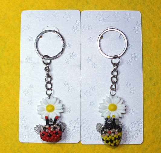 Handmade beaded bee / ladybird keyring - a lovely stocking filler
